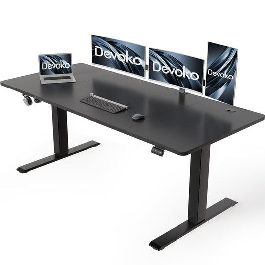 Devoko height-adjustable desk 160 x 70 cm with cable tray, electrically height-adjustable stable standing desk, computer desk 2-function memory, ergonomic standing-sitting desk (black)