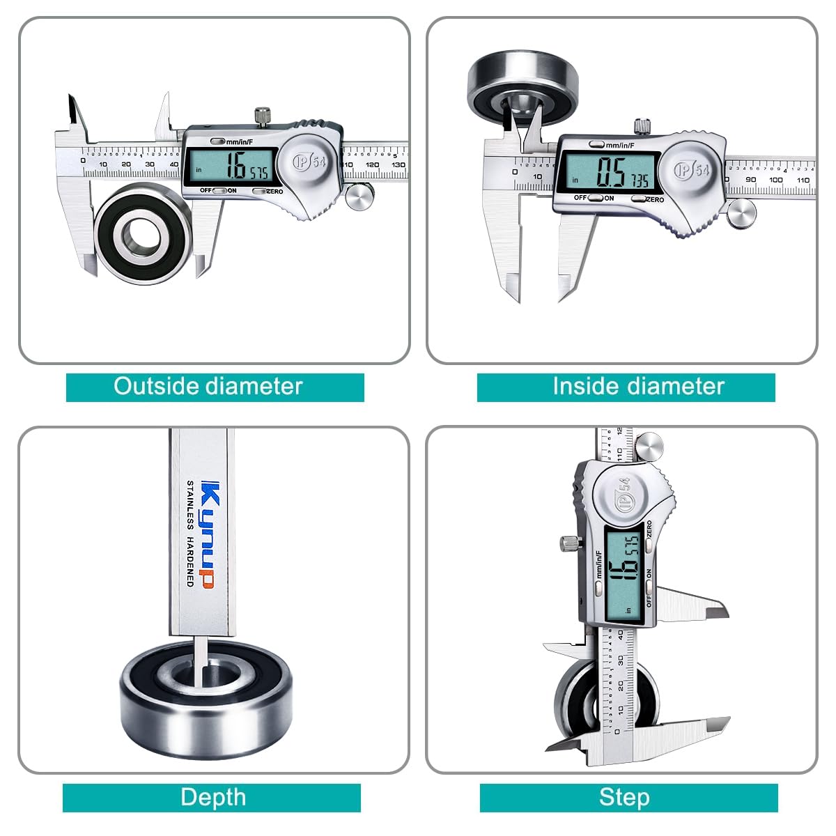 Kynup Digital Caliper, Measuring Tool 150mm Stainless Steel IP54 Waterproof Dustproof Protection Design, LCD Display for Household and Industrial Measurement Calibration