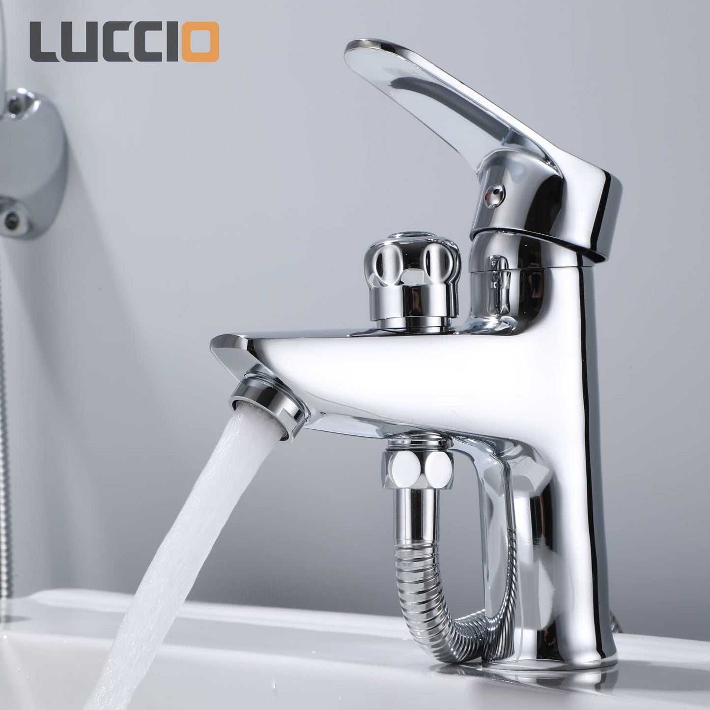 ZXC washbasin faucet with diverter for shower, high-quality single-lever washbasin mixer including shower set in chrome.