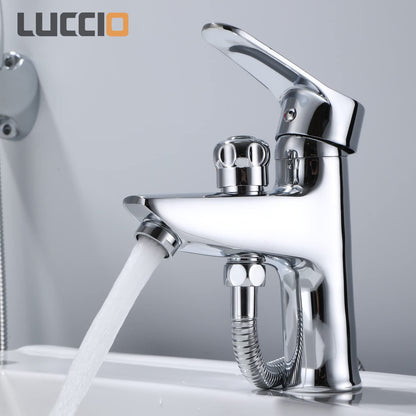 ZXC washbasin faucet with diverter for shower, high-quality single-lever washbasin mixer including shower set in chrome.