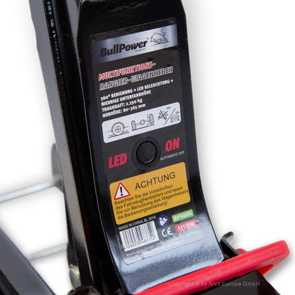 BullPower BP600K Jack - Hydraulic 2250kg Low Profile Trolley Jack for lowered vehicles with LED lighting and socket nuts.