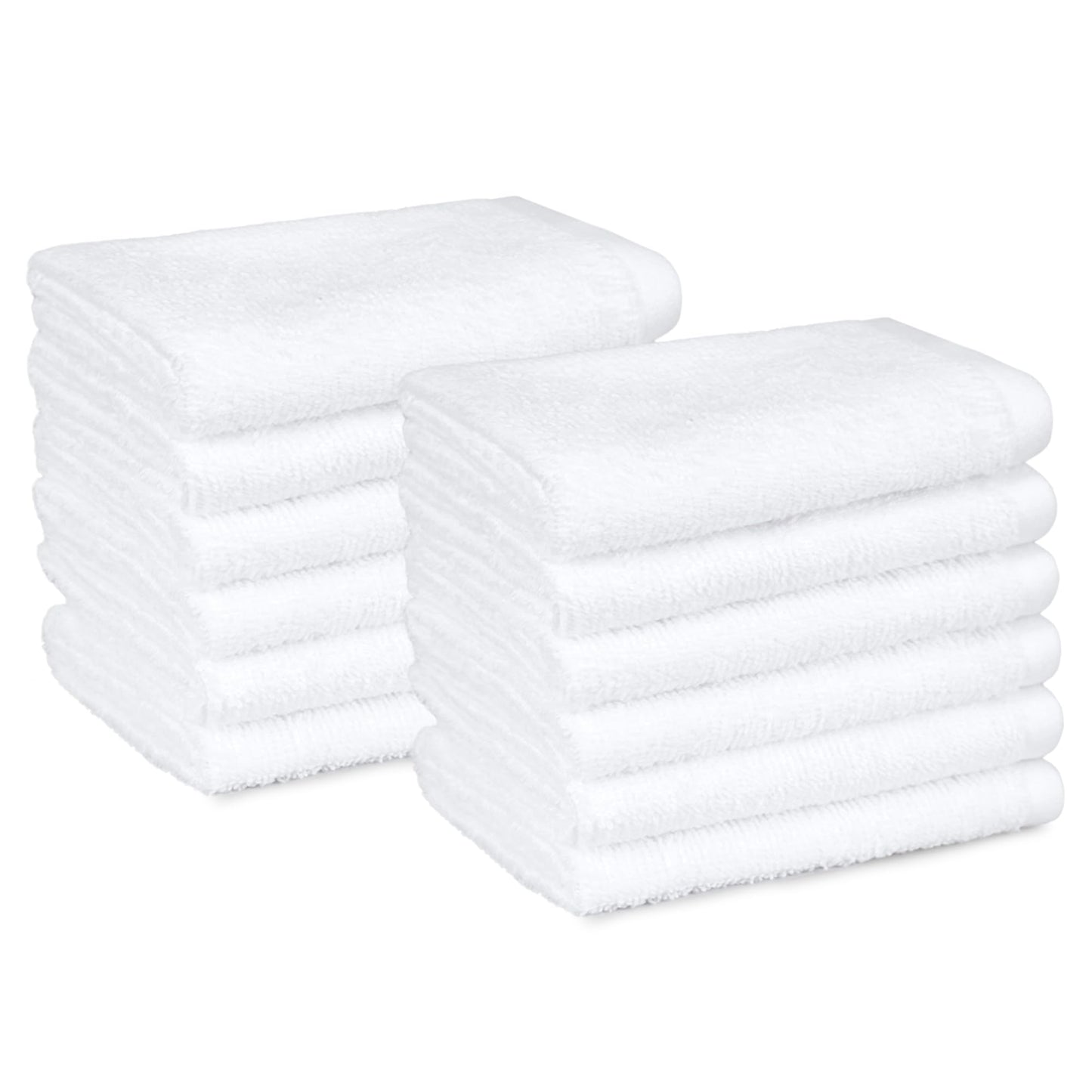 Amazon Basics face towels for bathroom, 100% cotton, highly absorbent washcloths, quick-drying, towels for beauty salon, 30 x 30 cm, 12-pack, white.