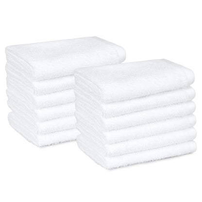 Amazon Basics face towels for bathroom, 100% cotton, highly absorbent washcloths, quick-drying, towels for beauty salon, 30 x 30 cm, 12-pack, white.