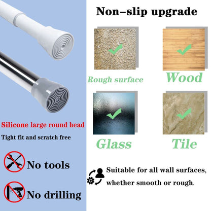 1 Piece Curtain Rod Without Drilling Clamp Rod Extendable Curtain Rod for Bathroom, Window, Wardrobe, Ø19/22mm, 70-120cm, Light Silver