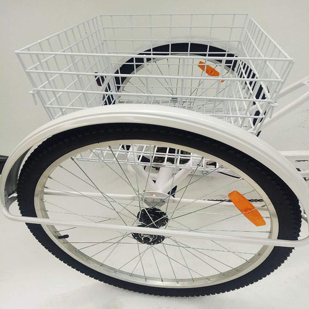 MINUS ONE Adult Tricycle Bicycle with 3 Wheels Senior Bike Cargo Bike 24" 6-Speed with Lights (White with Lights)