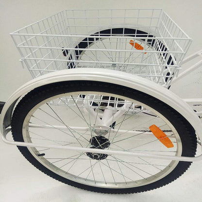 MINUS ONE Adult Tricycle Bicycle with 3 Wheels Senior Bike Cargo Bike 24" 6-Speed with Lights (White with Lights)