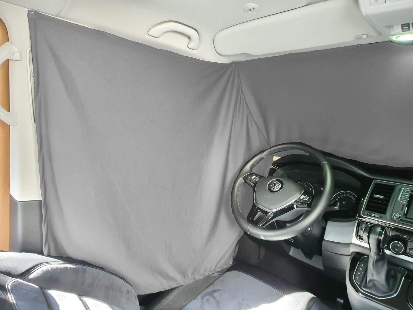 BREMEN SEAT COVERS Front Windshield Sunshade Camping Guide Cab Curtains Compatible with VW T5 T6 T6.1 in Grey