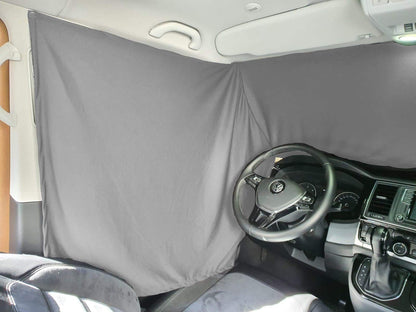 BREMEN SEAT COVERS Front Windshield Sunshade Camping Guide Cab Curtains Compatible with VW T5 T6 T6.1 in Grey