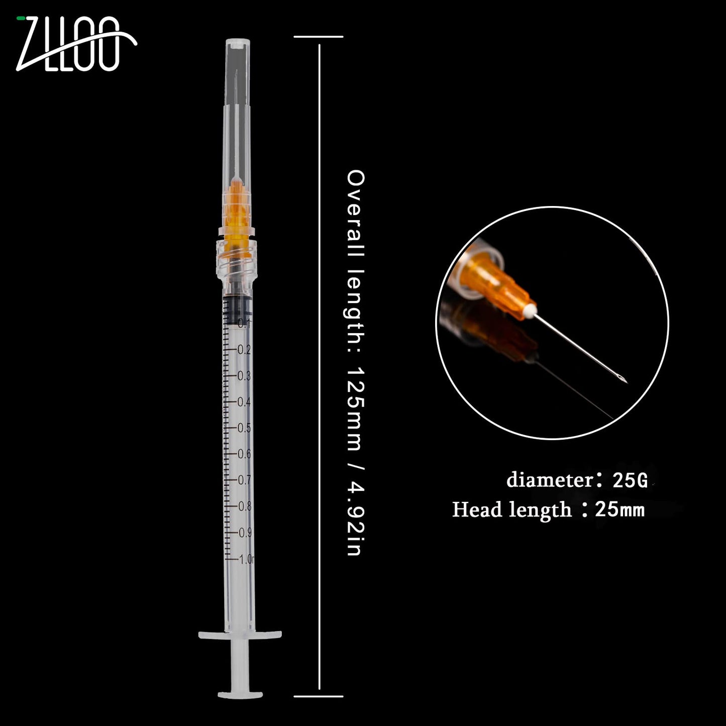 1 ml/cc plastic syringe with 25G-25mm needle, disposable Luer-Lock, individually packaged, easy to use (100 pieces)