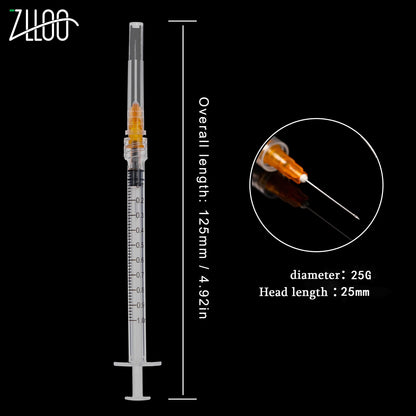 1 ml/cc plastic syringe with 25G-25mm needle, disposable Luer-Lock, individually packaged, easy to use (100 pieces)