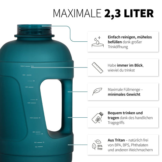 720°DGREE Fitness water bottle with handle "uberBottle Jug" - 2300ml - BPA-free, leak-proof - Large XXL water bottle for sports, gym, workout, training - Fitness bottle, sports bottle, gym bottle