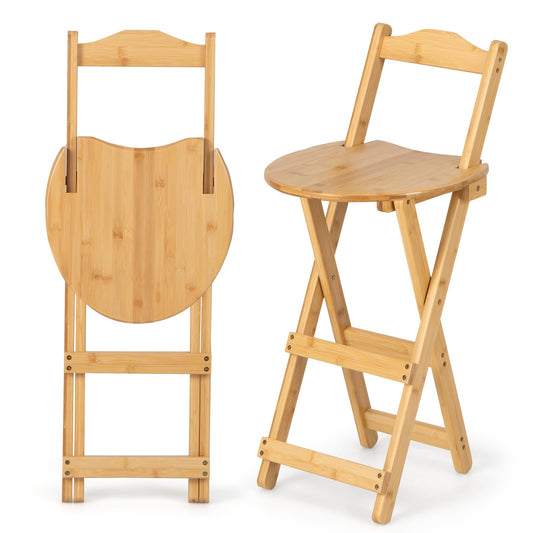 LIFEZEAL folding bar stools, set of 2 bamboo bar chairs, kitchen counter stools with backrest & footrest, folding bistro stools with heart-shaped seat, perfect for bars & kitchens, natural color.