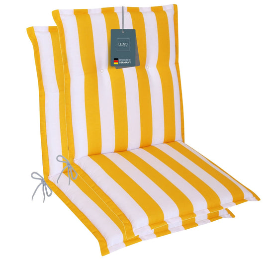 LILENO HOME garden chair cushions in yellow block stripes as a set of 2 low-backrests - comfortable lying as seat cushions for garden furniture - chair pads for garden chairs and folding chairs.