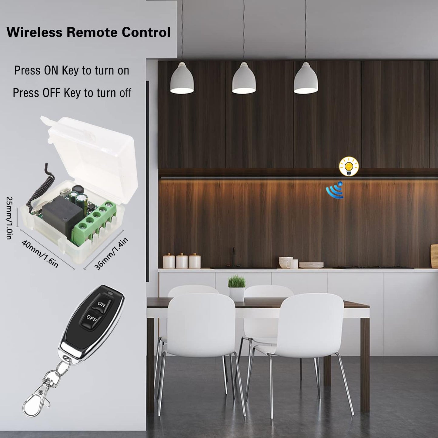 This RC radio remote control switch 220V 230V 1 channel wireless control relay receiver with 5 transmitter keychains potential-free contacts relay controller