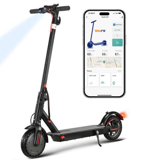 E-Scooter with street legal 350W motor, 25-30km range, 8.5" honeycomb tires. Electric scooter load capacity LED up to 120kg, 20km/h ABE electric scooter foldable E-scooter for commuting. Dual braking system.