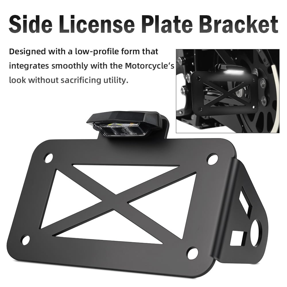 Baceyong motorcycle license plate light bracket, motorcycle side-mount LED taillight license plate holder. Fits motorcycles, sports bikes, cruisers, etc.