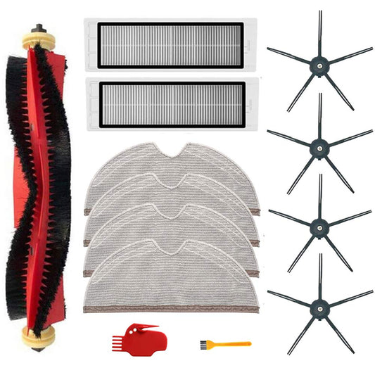 13-piece set for Xiaomi Roborock S6, S60, S65, S5, Max, S6 MaxV, S6 Pure, vacuum cleaner accessories, 1 x main brush, 2 x filters, 4 x mopping cloths, 4 x side brushes, 2 x cleaning tools.