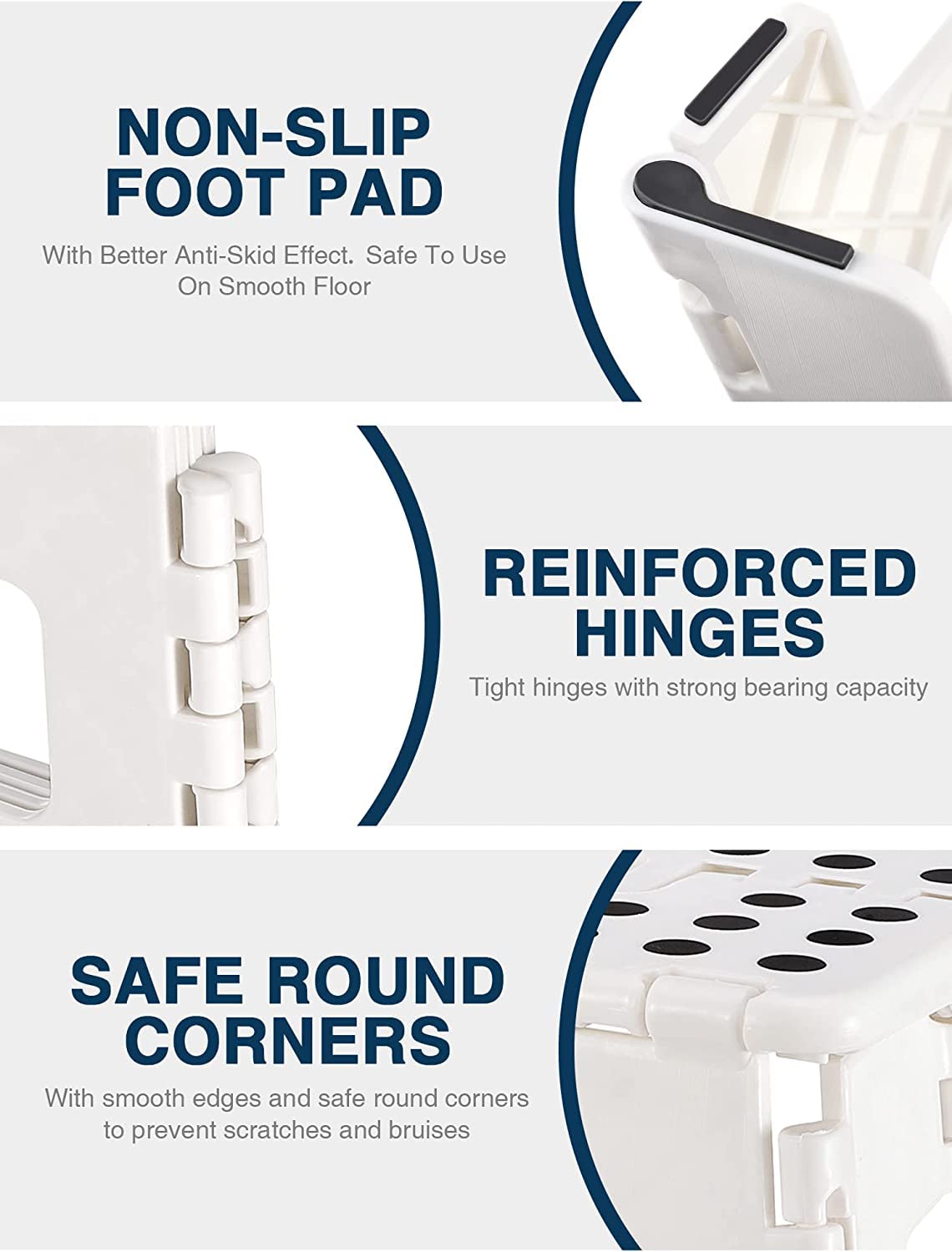 HOUSE DAY 33cm Folding Step Stool - White Portable Foldable Stool Foldable Stool Step Chair Footstool Foldable up to 136kg for Adults