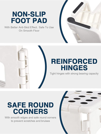 HOUSE DAY 33cm Folding Step Stool - White Portable Foldable Stool Foldable Stool Step Chair Footstool Foldable up to 136kg for Adults