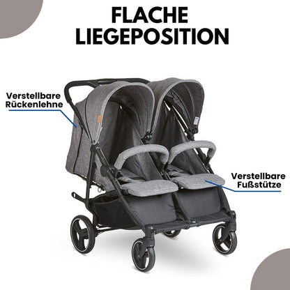 ABC Design Twin Buggy Twin Circle - lightweight and maneuverable stroller for twins with reclining function, small folding sibling stroller - Woven Graphite