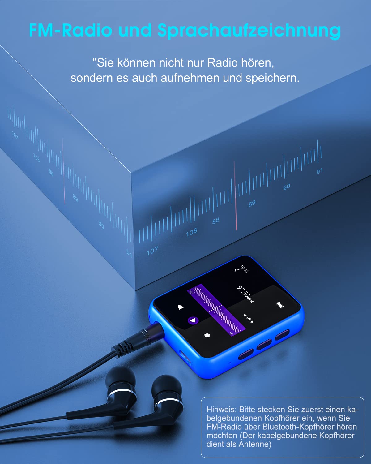 32GB MP3 Player Bluetooth 5.0 with Full Touchscreen, Lossless HiFi Music Player with Metal Casing, with FM Radio, Speaker, Line-in Recording, Support up to 128GB