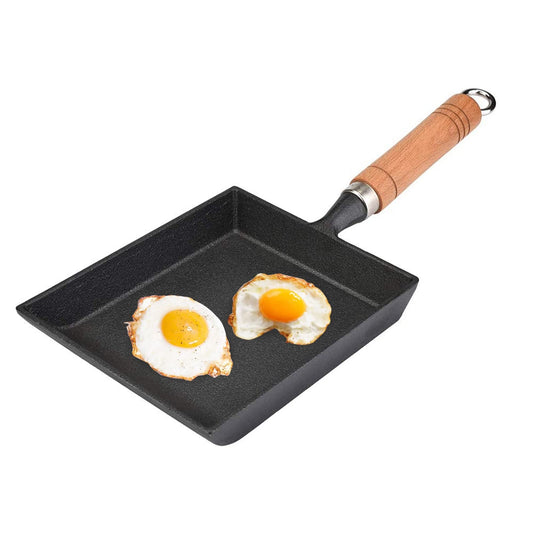 Pokerty Tamagoyaki Pan, Mini Iron Omelette Pan with Anti-heat Wood Handle for Tamagoyaki Omelette Pancakes