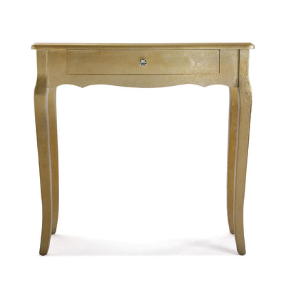 Versa Cagliari Narrow furniture piece for entryway or hallway, modern console table with 1 drawer, measures 80 x 30 x 80 cm (H x L x W), made of wood, color: Golden