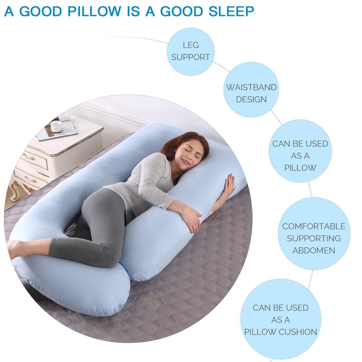 SHANNA Pregnancy Pillow Side Sleeper Pillow Nursing Pillow U Shaped XXL Support Pillow 70 * 145CM Large Body Pillow with Removable and Washable Cover, U-Shape Pregnancy Body Pillow