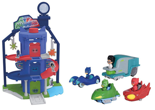 Jada Majorette SMY203145002 PJM Garage with Quarter General + 4 Vehicles PJ Masks Pyjamasques Miniature Cars Box, Multicolor
