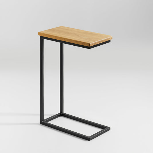 BestLoft.de Small Side Table Sofa Black White Wood Laptop Table C Shape Coffee Table Side Table Tray Table Oak Bedside Table High Laptop Table for Sofa Small Living Room Table
