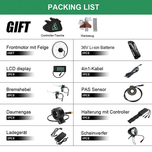 SHIMOST 28 Inch 700C E-Bike Conversion Kit 36V250W Front Motor with 36V15.6Ah Li-ion Battery Pack for Front Wheel, Integrated Controller, LCD Display, PAS Sensor.
