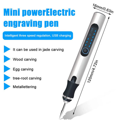 Engraving Tool Set, USB Mini Engraving Pen With Engraving Accessories, Wireless Engraving Device For Metal Glass Wood Stone Jewelry Nails Ceramic (Silver-1)