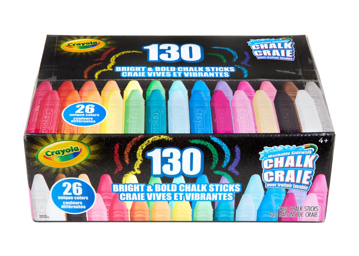 Crayola Washable Outdoor Chalk Collection (130 ct), Bulk Anti-Roll Chalk Sticks for Kids, Classroom Niche Toys, Outdoor Toys and Activities for Kids