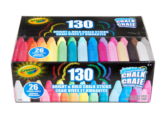 Crayola Washable Outdoor Chalk Collection (130 ct), Bulk Anti-Roll Chalk Sticks for Kids, Classroom Niche Toys, Outdoor Toys and Activities for Kids
