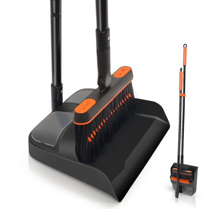 JEHONN Broom and Dustpan Set with Long Handle, 180° Rotatable Sweeper and Dustpan Combo for Home, Office, Lobby Cleaning
