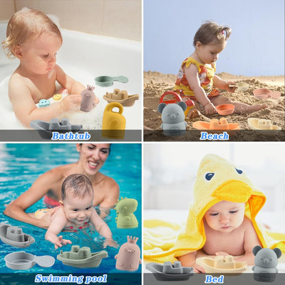 BIQIQI Baby Bath Toys, 15 Pieces Bathtub Toy Baby Silicone Water Toys Kids with Spray Animals Boats Bath Spoons, Floating Swimming Pool Bath Tub Pool Bath Toy for Toddlers