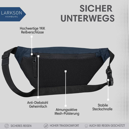 LARKSON Bum Bag Women & Men Blue - Ole - Hip Bag for Sports Outdoor City - Stylish Fanny Pack for Festival - Crossbody Bag with Strap - Water Resistant