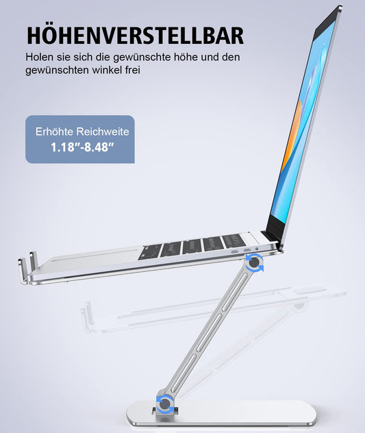 Adjustable height laptop stand, ergonomic, portable notebook stand for desk, foldable desk book stand aluminum, compatible with MacBook Air Pro (10-16 inches)