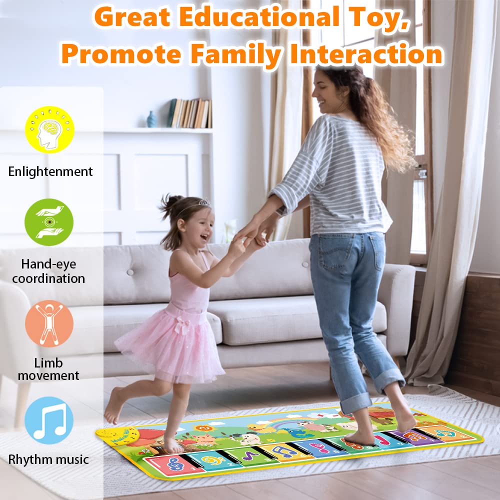 Lobyoh Music Mat with 8 Animals, Baby Toy Music Piano Mat Dance Mat Keyboard for Kids, Party Favor Kids Birthday Gifts for Boys Girls 3 4 5 Years