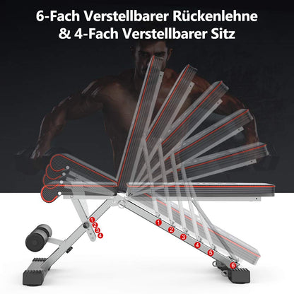 YOLEO folding weight bench Multifunction Training Fitness Bench Abdominal Trainer Incline Bench with 6-position Adjustable Backrest/3-position Adjustable Seat Cushion, Load Capacity 300kg (Elegant Black-Red)