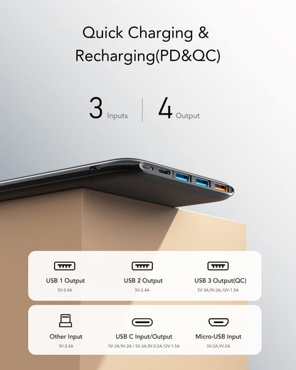 Charmast Power Bank, 20W Slim Powerbank 26800mAh with 4 outputs and 3 inputs, USB C input & output, External battery packs compatible with iPhone 16 15 14 13 12 11 Pro Max Plus Mini iPad Samsung Tablet