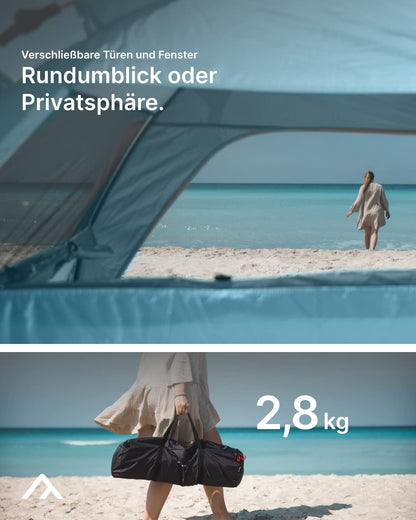 qeedo Quick Palm Beach Shelter with UV protection (UV80) & compact pack size - Lightweight, easy-to-set-up beach tent (Quick-Up System) provides sun protection & wind protection at the beach, especially for children.