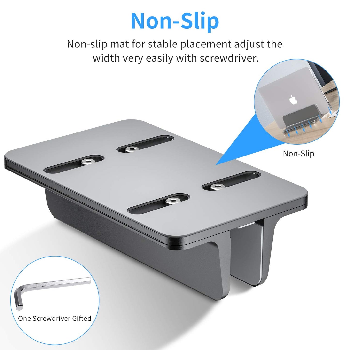 Bewahly Vertical Laptop Stand, Aluminum Adjustable Notebook Stand Space-saving Holder for MacBook Pro/Air, iPad, Samsung, Huawei, Surface, Dell, HP, Lenovo, and other (Gray)