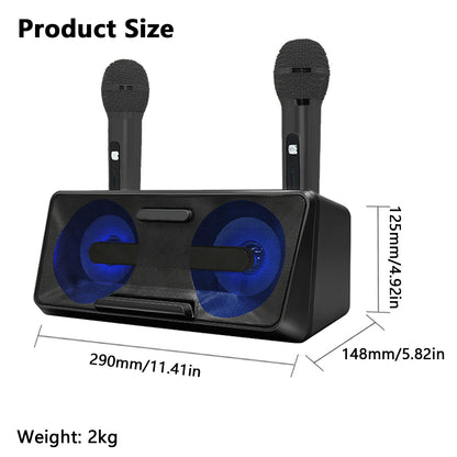 Karaoke Microphone, Portable Karaoke Machine with Bluetooth, 2 Wireless Microphones, Phone Holder, LED Light Effects, Rechargeable for Adults Kids, Supports USB TF AUX.