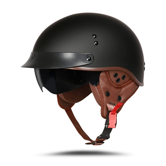 BOSERMEM Motorcycle Helmet With Goggles DOT/ECE Approved, Jet Roller Scooter Moped Chopper Vintage (Matte Black, M 57-58cm)
