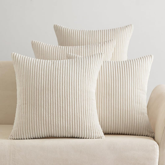 EMEMA pillowcase 40x40 cm Christmas corduroy pillowcases set of 4 decorative cushions cord pillow cover decorative cord cushion soft for sofa living room bedroom cream