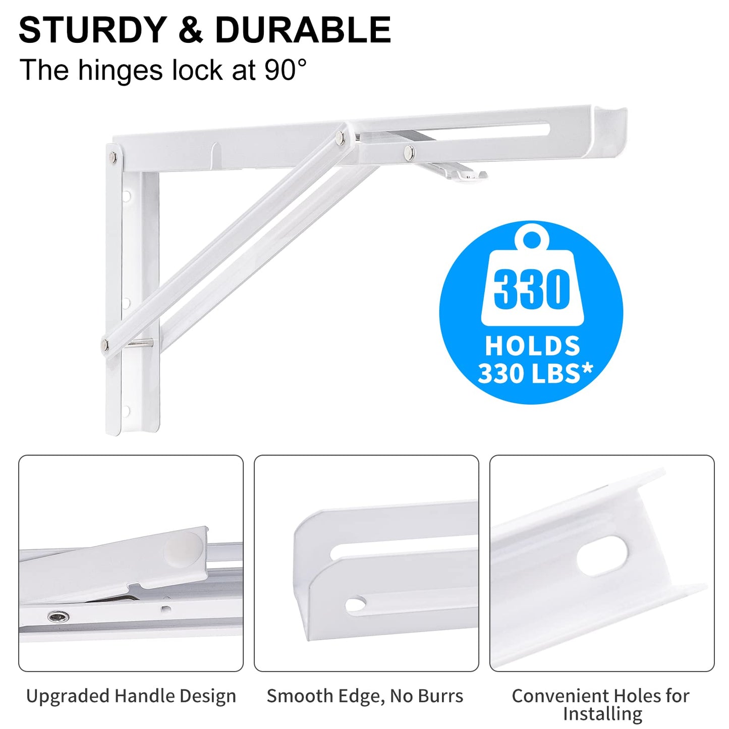 YUMORE Folding Shelf Brackets Heavy Duty 400mm White - 2 Pcs Metal Folding Brackets Wall Table Supports Folding Shelf Brackets for DIY Folding tables Benches Shelves Space-saving, Max Load 330lbs