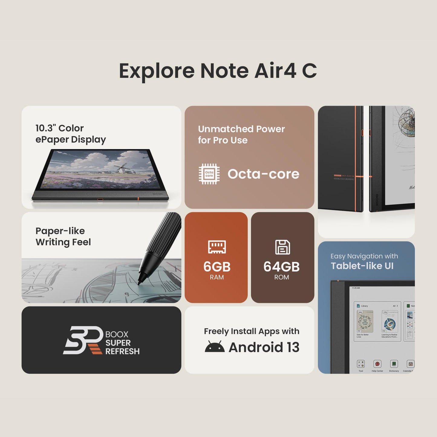 BOOX Tablet Note Air4 C 10.3 inch Color ePaper Notepad 64 GB Android 13 E-Ink WiFi