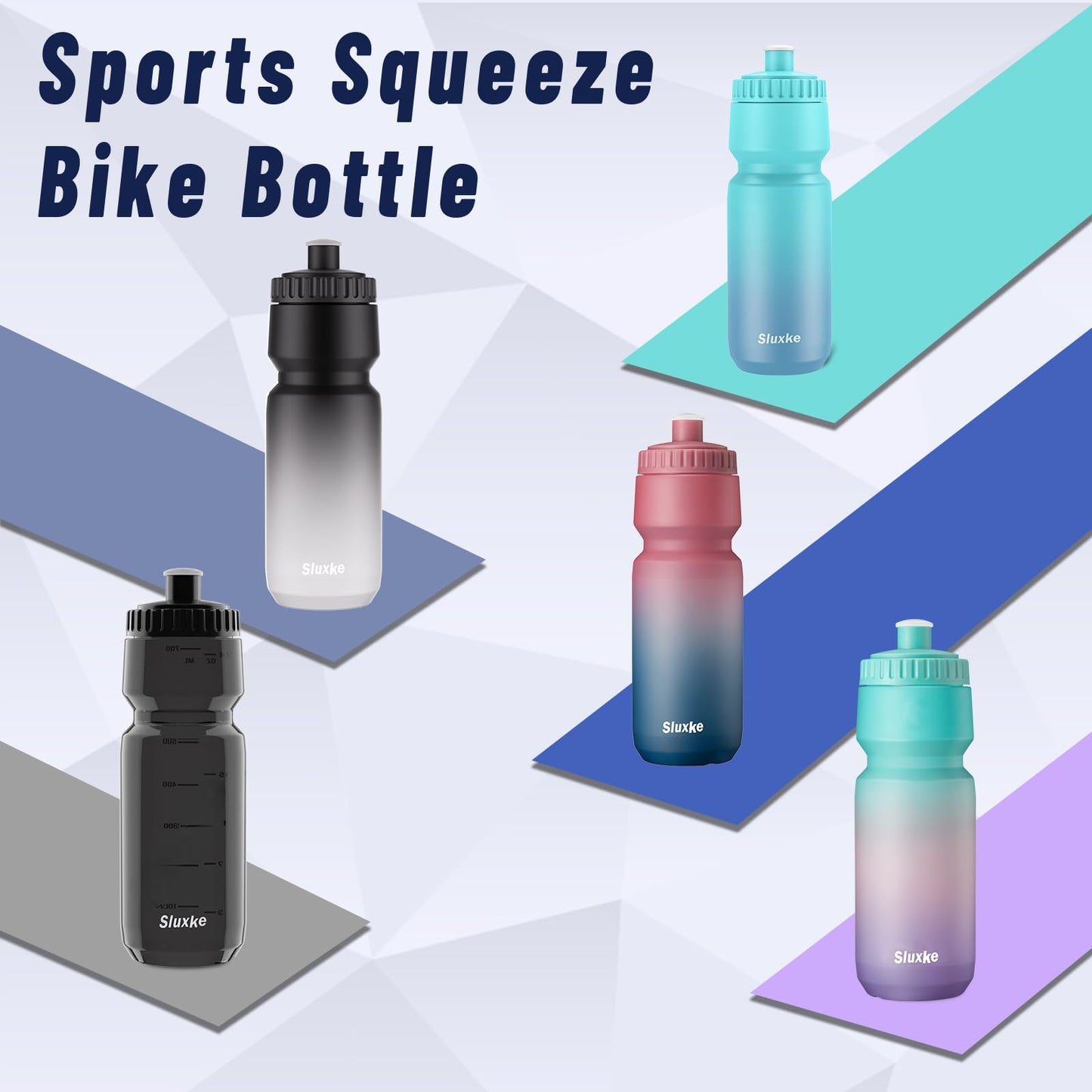 SLUXKE 1L Bike Water Bottle 2 Pack, Easy Squeeze Bicycle Bottles 1000ml BPA Free, No Odor, Leakproof, Suitable Racing Bike Bottle for Outdoor, Fitness, Cycling, Running