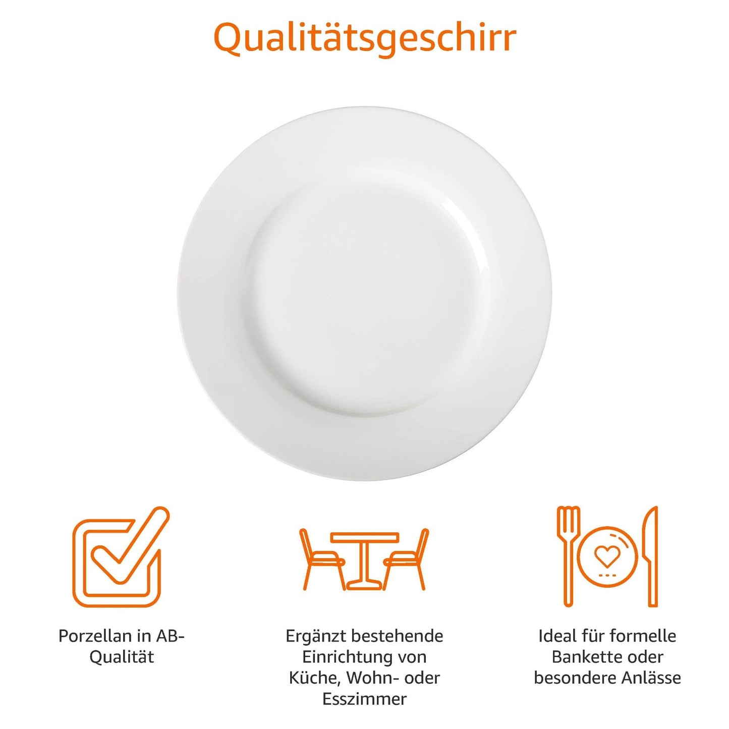 Amazon Basics Dinner Plate Set, 26.67 cm, 6 Pieces